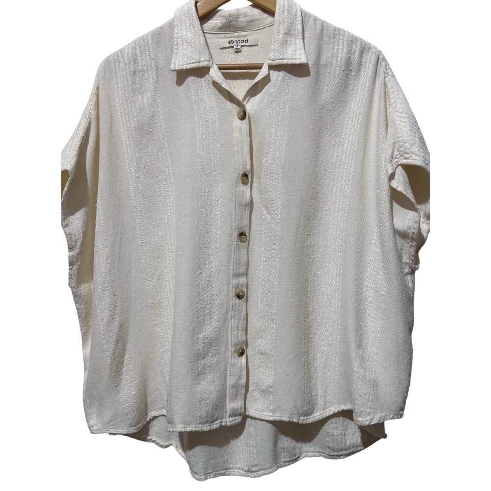 Rip Curl Button Up Collared Oversized Short Sleeve Top, Women's Size S